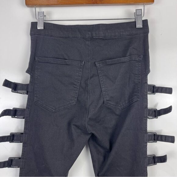 TOPSHOP Joni High Rise Skinny Ankle Jeans Open Sides Buckles Strappy Size 30 - Picture 8 of 9